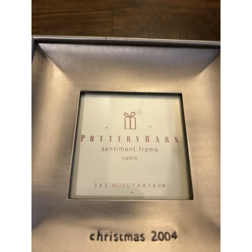 Vtg Pottery Barn Picture Frame 3x3” Square CHRISTMAS 2004 Concave Silver To J25